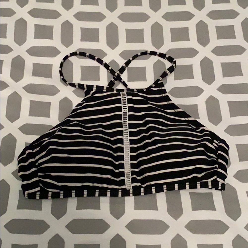 black and white striped halter bikini top